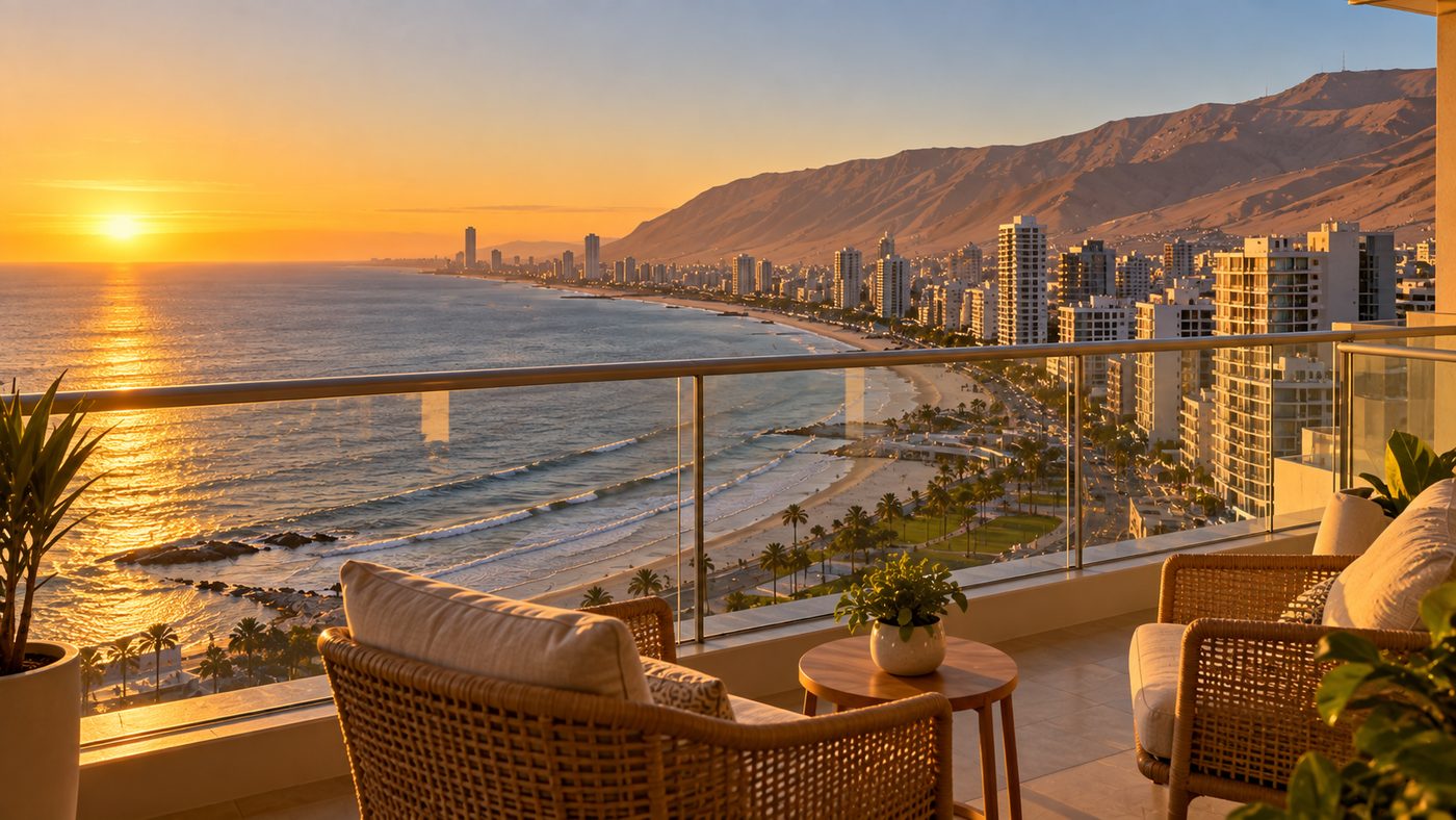 Vista de Iquique desde el balcón de un departamento